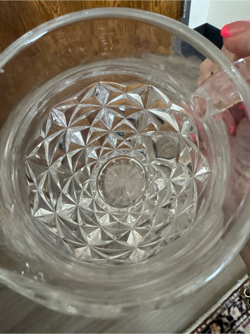 Vintage Clear Cut Glass Pitcher Diamond Starburst Pattern Small Small Pitcher - Picture 2 of 4